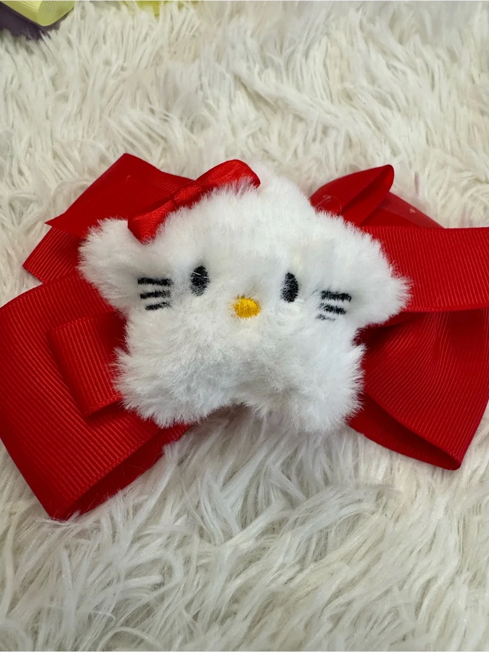 Hello kitty Red Bow Hair Clip with Plush hello kitty Accent - Kids Accessories